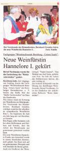 Pressebeitrag 'Neue Weinfürstin Hannelore I. gekürt' Super Sonntag 04.11.2012